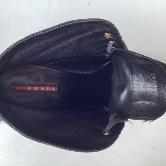 Prada Black Suede Chucker Ankle Boots, Platform Crepe Heel, Size 38.5 EU 7.5 US - Picture 6 of 10